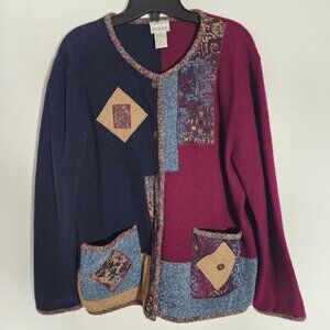 Koret Women's Cardigan 100% Wool Patchwork Vintage Cottagecore Grandma Vintage L